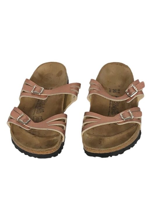 Birkenstock Sandals Womens 38 Leather Metallic Pink Flats  Shoes Slip Ons US 7 - Picture 2 of 12